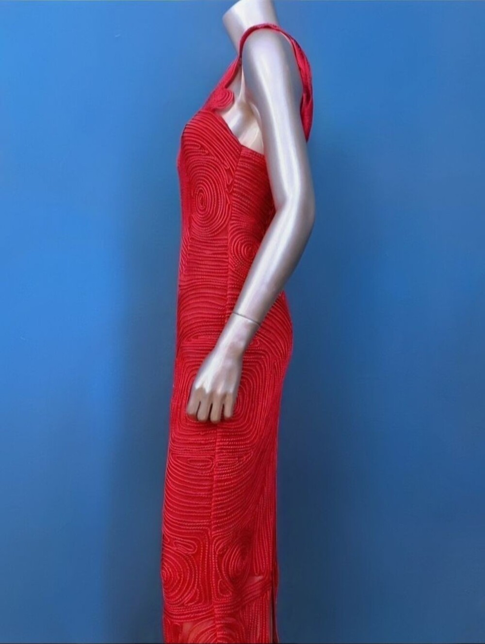 🆕️🔴ARRANGE Embroidered Satin One Shoulder Maxi Dress w/ Cutwork Design / (NWT) - Picture 13 of 13